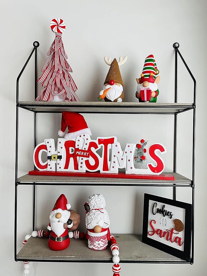 Madanar Resin Christmas Gnomes 4 Piece Set Tiered Tray Shelf Kitchen Table Holiday Decorations - Elf, Santa, Mrs. Claus, & Reindeer (Christmas)