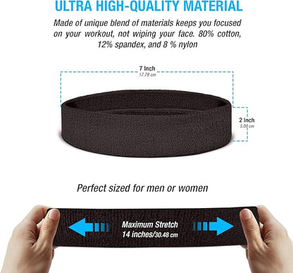 Suddora Workout Headband for Men and Women, Moisture-Wicking Athletic Sweatband, Lightweight Cotton Terry Cloth Bands for Basketball, Tennis, Football, Gym, Running, Cosplay & Costumes