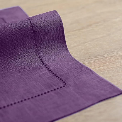 Solino Home Purple Linen Napkins Set of 4-100% Pure Linen Hemstitch Dinner Napkins 20 x 20 Inch for Fall, Autumn, Winter, Holiday, Christmas, New Year - Classic Hemstitch