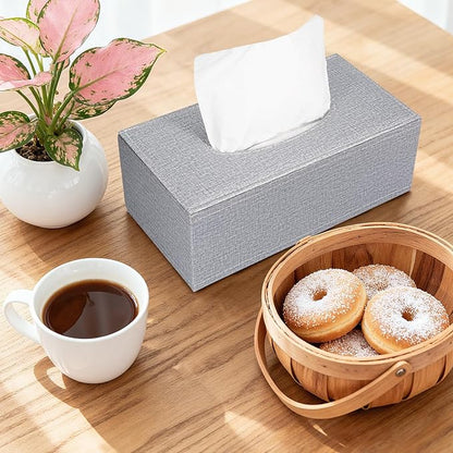 4 Pack Tissue Box Cover Rectangle, Linen Tissue Box with Magnetic Bottom, Napkin Facial Tissues Holder Dispenser, Decorative Tissue Holder for Bathroom Toilet Bedroom Living Room Office, Grey