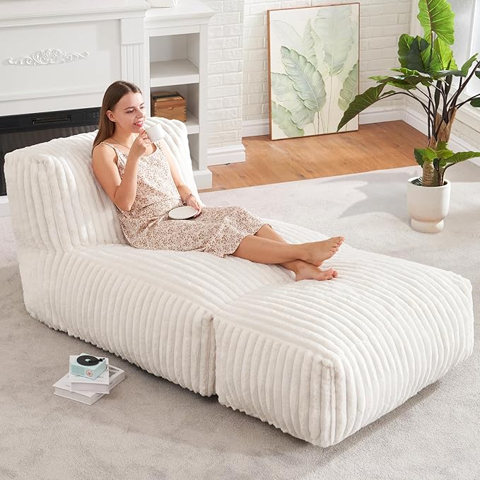 Hobestluk Bean Bag Chair Big Bean Bag Lounger Chairs Large Beanbag Chair for Adults Bean Bag Sofa with Memory Foam Filled for Living Room, Bedroom or Balcony (White-4)