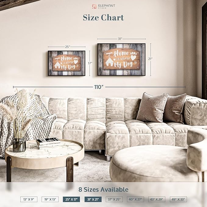 ElephantStock Home Is Where My Dog Is Wall Art - Horizontal Floating Framed Canvas - 1-Piece Living Room Wall Decor - Pet Digital Art Canvas Print - Gray and Beige Decor for Wall - 31" X 21"