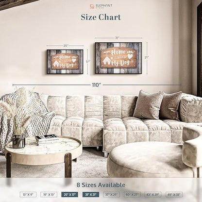 ElephantStock Home Is Where My Dog Is Wall Art - Horizontal Floating Framed Canvas - 1-Piece Living Room Wall Decor - Pet Digital Art Canvas Print - Gray and Beige Decor for Wall - 31" X 21"