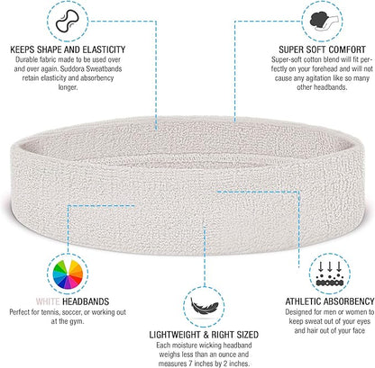 Suddora Workout Headband for Men and Women, Moisture-Wicking Athletic Sweatband, Lightweight Cotton Terry Cloth Bands for Basketball, Tennis, Football, Gym, Running, Cosplay & Costumes
