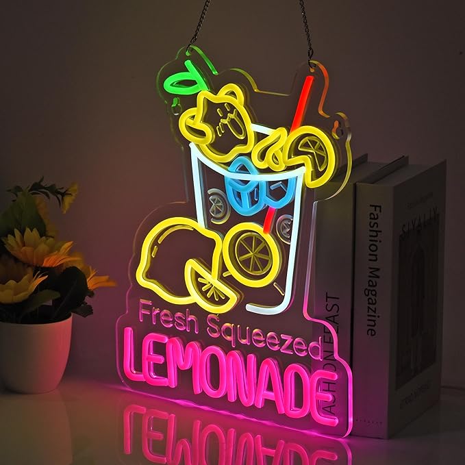 Lemonade Neon Sign, Neon Lights Hanging Wall Art Decoration for Restaturant Shop Food Truck Market Bakeries Café Celebration Home Decor, USB Powered Ultra Bright Dimmable,15.75 * 12.6inches