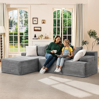 Hobestluk Modular Sectional Sofa Couches L-Shape Couch 3 Seat Modular Sofa Memory Foam Sectional Couches for Living Room, Cloud Couch with Oversized Chaise (96” Left Facing)