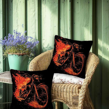 Motorcycle Throw Pillow Covers Set of 2 | 18x18 Inches Cushion Cases for Couch, Sofa, Bedroom and Living Room | Biker Home Decor Pillowcases for All Seasons