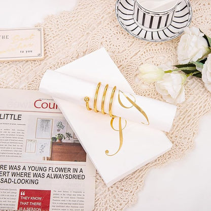 BUCLA 100PCS Gold Monogram Paper Napkins Letter J - Disposable Paper Napkins Elegant Metallic Golden Foil Gold Paper Napkin for Wedding, Birthday Party&Thanksgiving