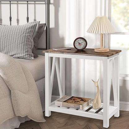 Narrow End Table Rectangular Side Tables for Small Spaces Wood Framed Night Stands Sofa Bedside Table for Living Room Brown Smooth Tabletop Industrial Accent Furniture for Bathroom Bedroom