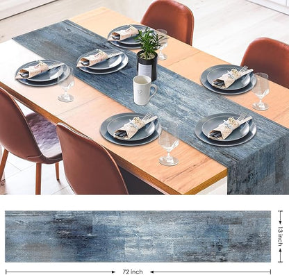Emvency Farmhouse Style Table Runner, Abstract Art Painting Denim Blue Dining Decor for Kitchen Coffee Table Family Dinners Holiday Parties Wedding Events Decor(13x90 inch)