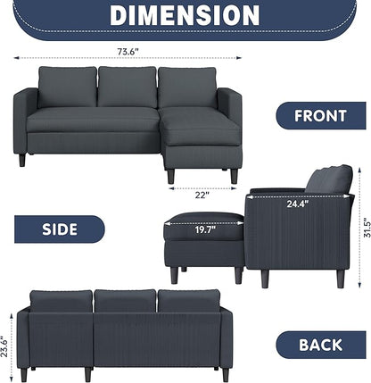 Shintenchi Modern Upholstered Sectional Sofa, L-Shaped Couch with Reversible Chaise for Living Room, New Corduroy Fabric