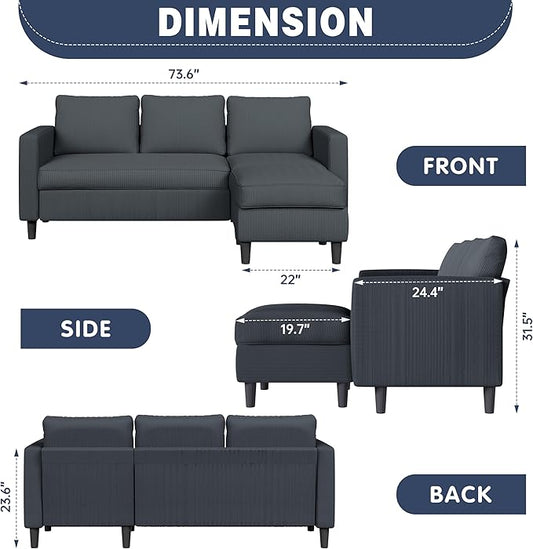 Shintenchi Modern Upholstered Sectional Sofa, L-Shaped Couch with Reversible Chaise for Living Room, New Corduroy Fabric