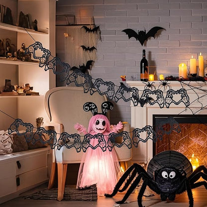Skeleton Garland, Skeleton Heart Hands Banner, Black Glitter Spooky Hollow Heart Banner, Gothic Birthday Decorations Garland for Bachelorette Party Weddings Halloween Décor(14Pcs Heart)