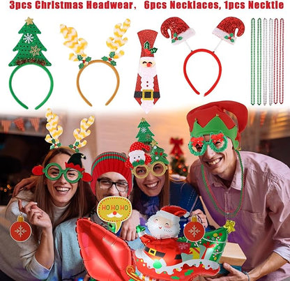 Large Opulent Christmas Photo Booth Props, Xmas Party Supplies, PhotoBooth Props for Xmas, Funny Christmas Hats, Eyeglasses, Headhand, Photo Booth Props for Xmas Party