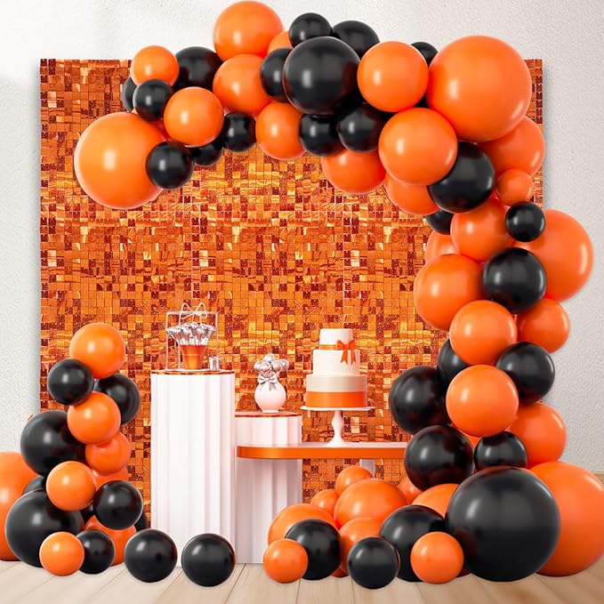48 PCS Orange Shimmer Wall Backdrop, Laser Square Sequin Photo Backdrops Panel, Glitter Wall Background for Birthdays, Weddings, Halloween, Engagements, Disco Bachelorette Party Decoration (6FTx8FT)