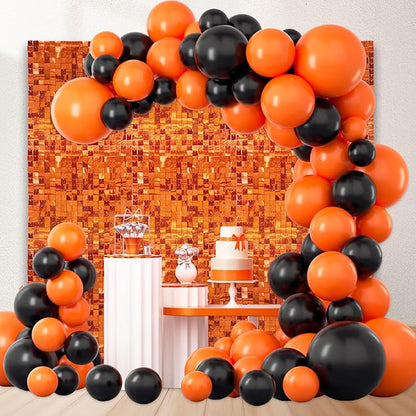 48 PCS Orange Shimmer Wall Backdrop, Laser Square Sequin Photo Backdrops Panel, Glitter Wall Background for Birthdays, Weddings, Halloween, Engagements, Disco Bachelorette Party Decoration (6FTx8FT)