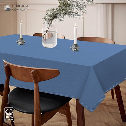 Sky Blue Cotton Tablecloth, Table Cloth 52x70 Inch, Fits 4-6 Seats, Soft, Durable, Washable, Wrinkle Resistant, Rectangle Table Cover for Dining, Baby Showers, Spring Celebrations