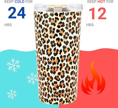 Drinco - 20 oz Stainless Steel Tumbler | Double Walled Vacuum Insulated Mug With Lid, 2 Straws, For Hot & Cold Drinks (20oz Leopard)