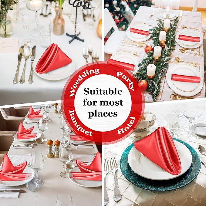 Bailarina 80 Pack Red Satin Napkins,17x17 Inches Wedding Napkins Square Soft Silky Table Napkins Bulk Decorative Elegant Cloth Napkin for Party Decoration, Banquet,Wedding,Graduation