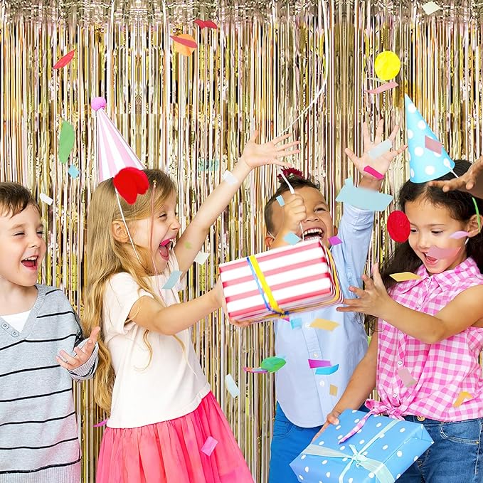 10 Pack Champagne Gold Backdrop Curtain 3.2ft x 8.2ft Metallic Tinsel Foil Fringe Curtains Photo Booth Background for Birthday Party Decoration Engagement Wedding Christmas Decor (Champagne Gold)