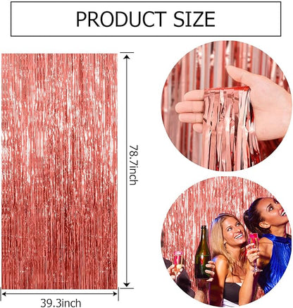 20 Pack Rose Gold Fringe Curtain Backdrop Birthday Bachelorette Party Decorations Metallic Tinsel Streamers Foil Backdrop Christmas Graduation Wedding New Year Party Decorations