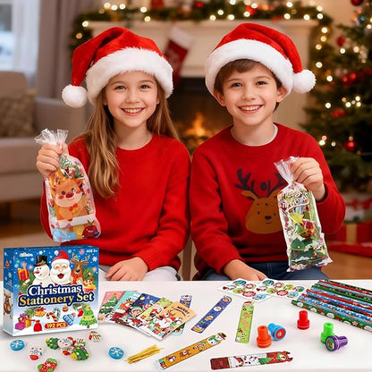 Shemira Classroom Gifts for Students, 192PCS Christmas' School Stationery Set, Christmas Party Favors, Assorted Goodie Bag Stocking Stuffers, Xmas Gifts Toys Reward Prizes for Kids