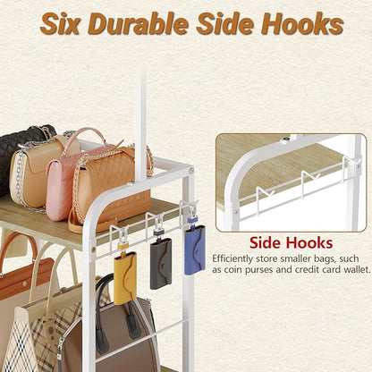 Sturdy Purse Organizer with Thick Wood & Purse Hanger, Floor-Standing Purse Rack Stand for Purse Storage, Narrow & High-Capacity Handbag Organizer, Purse Storage Organizer for Small Place