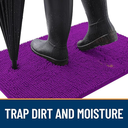 OLANLY Dog Door Mat for Muddy Paws 44x24, Absorbs Moisture and Dirt, Absorbent Non-Slip Washable Doormat, Quick Dry Chenille Mud Mat for Dogs, Entry Indoor Entryway Carpet for Inside Floor, Purple