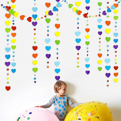 52Ft Valentines Day Party Decorations Rainbow Love Heart Garland Colorful Hanging Paper Heart Streamer Banner for Birthday Anniversary Bachelorette Engagement Wedding Baby Bridal Shower Carnival Party