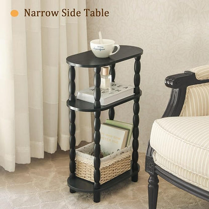 MaxSmeo Small End Table Set of 2, 3-Tier Narrow Side Table Bedroom Set of 2 with Storage, Skinny Side Table Nightstand for Small Space, Bedrooms, Living Room (Black)