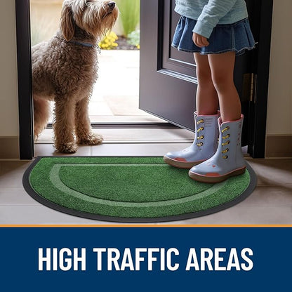 OLANLY Half Circle Door Mat Indoor Outdoor Entrance Welcome, Waterproof All-Season, All-Weather Doormat, Sturdy Natural Rubber, Low Profile, Easy Clean Patio Porch Entryway Mat, 47x32, Green