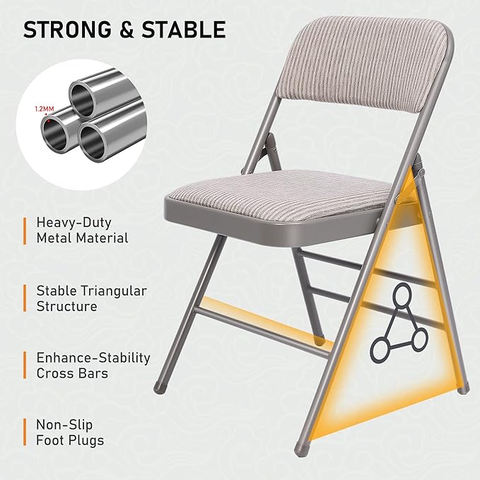 SEALAMB 30 Pack Padded Folding Chairs, Durable Metal Folding Chairs with Fabric Seat & Back for Home Office Wedding Party Events, 350lb Capacity (Grey-Fabric, 30 Pack)