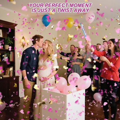 4 Pack Gender Reveal Confetti Cannon, 12 in Pink Heart Shaped Paper Party Poppers Cannons, Confetti Poppers For Baby Boy Girl Gender Reveal Baby Showers (Heart, Pink)