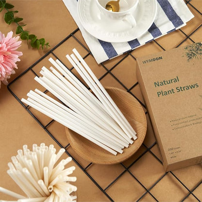 Biodegradable Straws made of Natural Plant | 600 PCS 7.8'' Compostable Eco-Friendly Drinking Straws Disposable | Durable for Hot & Cold Drinks