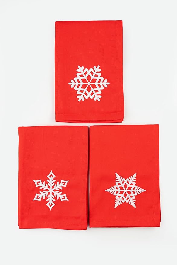 Christmas Cloth Napkins White Dining Table Dinner Napkins| Washable Cotton Napkins Easter Basket Decor|Snowflakes Embroidered 18x18 in Red Pk of 6 Cocktail Party Napkins