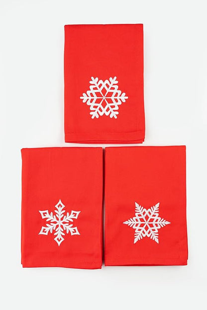 Christmas Cloth Napkins White Dining Table Dinner Napkins| Washable Cotton Napkins Easter Basket Decor|Snowflakes Embroidered 18x18 in Red Pk of 6 Cocktail Party Napkins