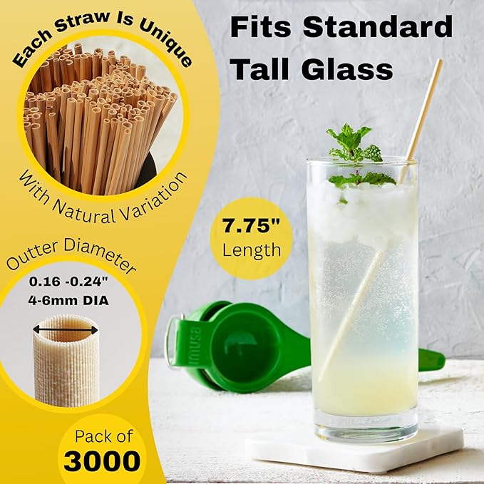 HAY! Straws® 7.75" Regular Drinking Straws | 3000 ct 100% Biodegradable and Compostable | Durable, Non-Soggy, Gluten-Free | Eco-Friendly Alternative to Plastic and Bioplastic Straws