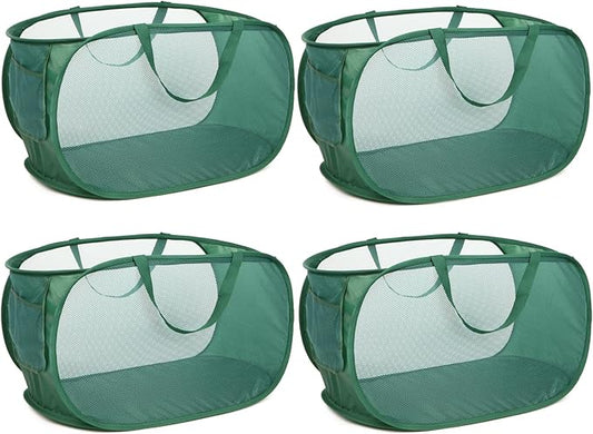 4 Pack Collapsible Laundry Baskets, Foldable Laundry Basket with Pocket, Durable Pop Up Hampers, Reinforced Handles Dirty Clothes Hamper for Laundry, Bedroom, Bathroom, Dorm, Travel or Camping Green