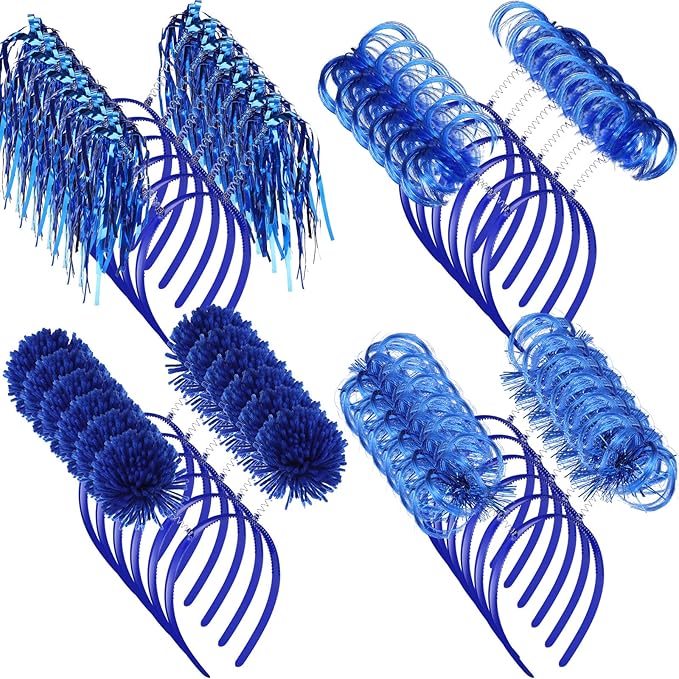 Censen 24 Pcs Pom Pom Headband Tinsel Wrapped Ponytails Head Bopper Costume Headwear Halloween Party Hair Accessories