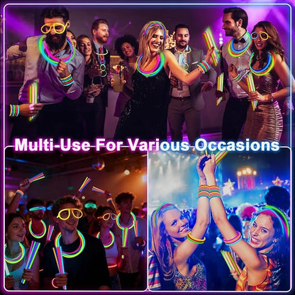 TURNMEON 960 Pack Ultra Bright New Year Eve Party Supplies Glow Sticks Bulk Party Pack Glow In The Dark Party Supplies Favors Glow Sticks Necklaces Bracelets with Connector 8" Glow stick Light Up
