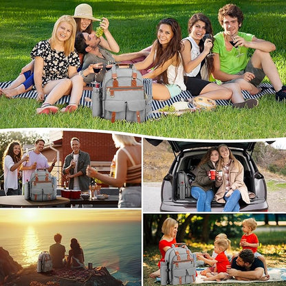 Picnic Backpack Bag for 4 Person with Cooler Compartment and Wine Holder,Fleece Blanket,Cutlery Set,for Camping,Beach,Day Travel,Hiking,BBQ and Family/Couples Gifts,Accessories,Supplies(Light Gray)