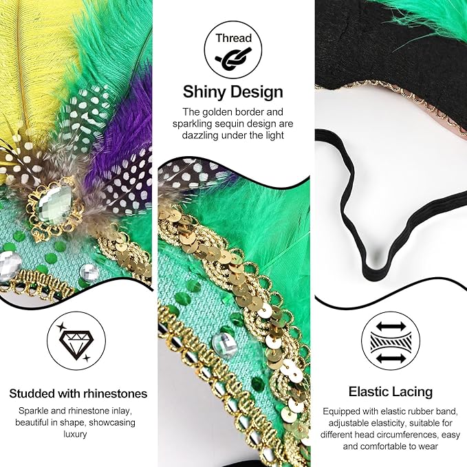 Women's Carnival Feather Headpieces Sequin Headdress for Wedding Masquerade Party Cosplay Feather Headbands