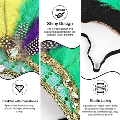 Women's Carnival Feather Headpieces Sequin Headdress for Wedding Masquerade Party Cosplay Feather Headbands