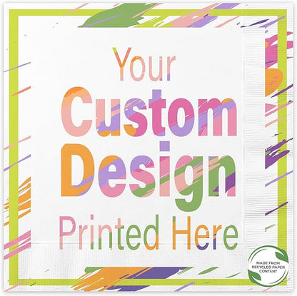 Custom Dinner Napkins - Personalized Recycled Paper Content Napkins - Eco-friendly & Full-Color Digital Printed - Events & Celebrations - Pack of 50 - Coin Edge Embossed Full Coverage, 8"x 8"