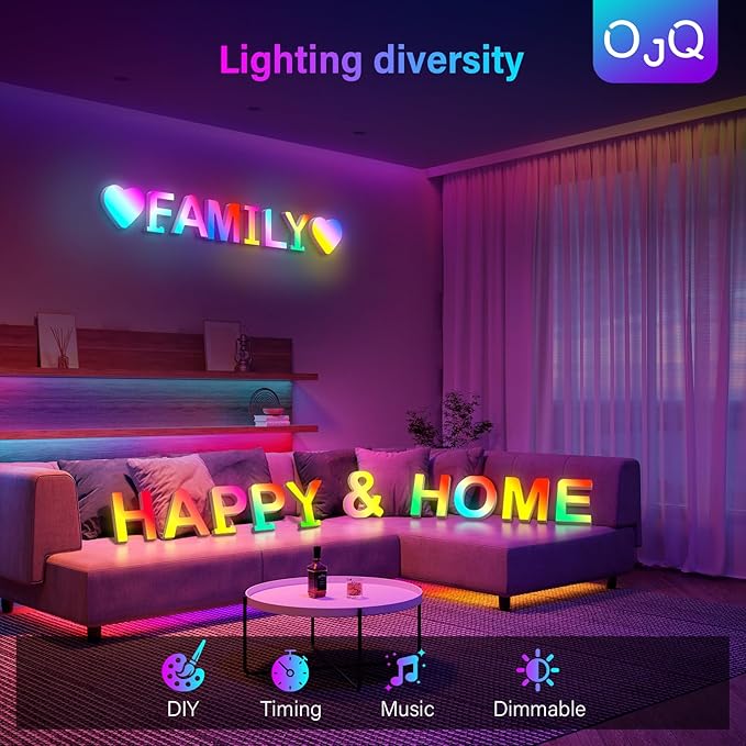OJQ Light Up Letters LED Letter - Marquee Letters Music Sync Color Change Colorful - Christmas Birthday Gifts for Girl Teen Girl Room Decor Fiesta Party Decorations Dorm Room Essentials for Guys