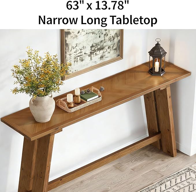 Tribesigns 63-Inch Solid Wood Console Table for Entryway, Narrow Long Sofa Table Behind Couch with Parquet Tabletop for Living Room, Entrance, Hallway, Foyer