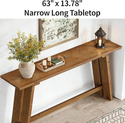 Tribesigns 63-Inch Solid Wood Console Table for Entryway, Narrow Long Sofa Table Behind Couch with Parquet Tabletop for Living Room, Entrance, Hallway, Foyer