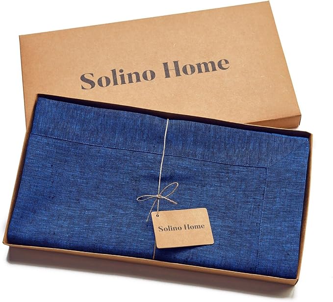Solino Home Linen Tablecloth 60 x 120 Inch - 100% Pure Linen Royal Blue Table Cloth for Rectangular Tables - Athena, Machine Washable Cloth Tablecloth for Christmas, New Year