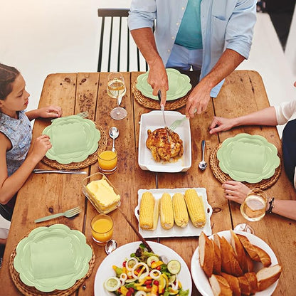 96 Pcs Sage Green Paper Plates and Napkins Set Party Supplies, Tableware set for 24 Guest include Disposable Sage Green Scalloped Plates, Napkins and Forks for Baby Shower Bridal Shower Wedding