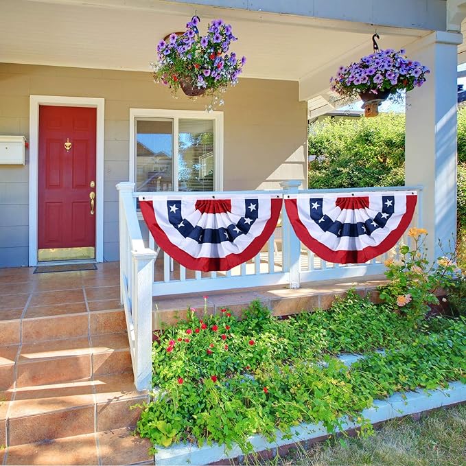 American Flag Bunting Patriotic Pleated Fan Flag USA Flags with Brass Grommets and Zip Ties for 4th of July Memorial Day Decoration Outdoor (2, 3x6 Feet)
